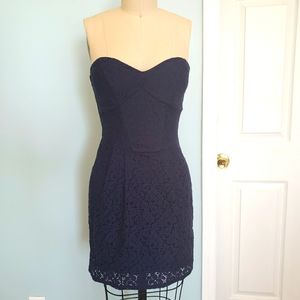 Navy Lace Strapless Dress, 1/2